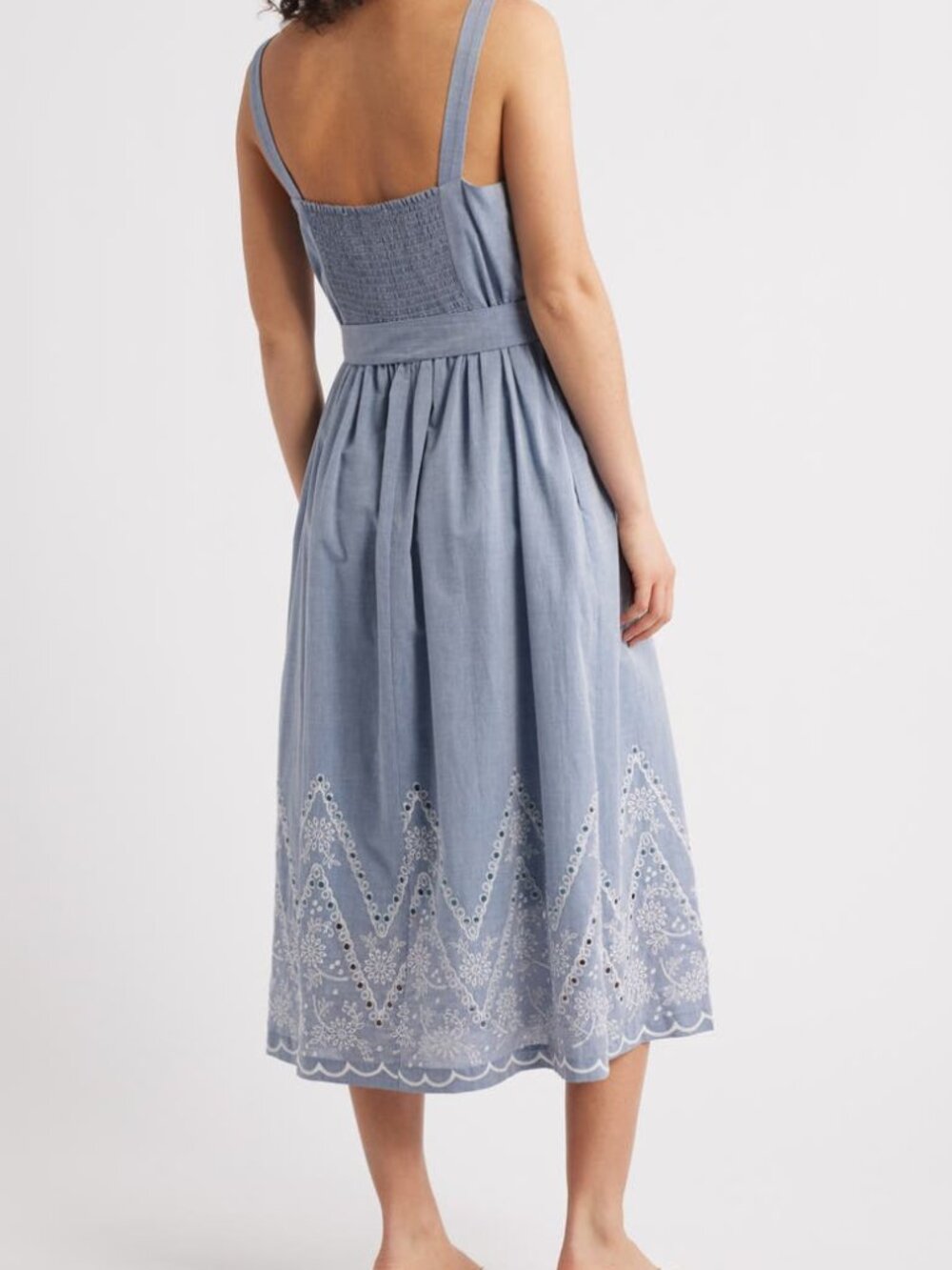 Julia Jordan Blue Eyelet Hem Pleated Tie-Waist Midi Dress Women's Size 4 - Picture 3 of 13